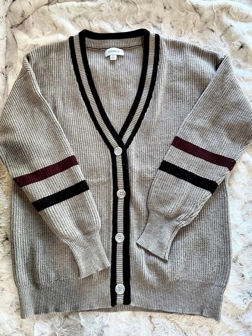 EVEREVE Astrid Varsity Cardigan Gray Small Like New